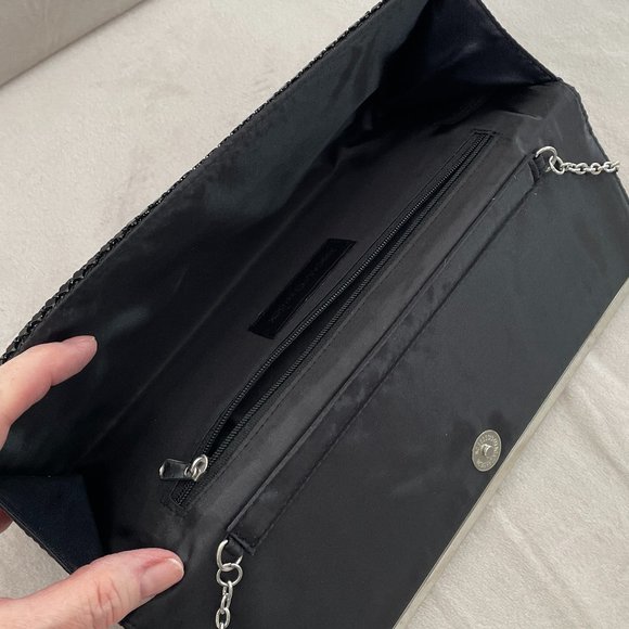 NWOT! Jessica McClintock Silver & Black Metal Mesh Evening Bag with Chain - Picture 10 of 12